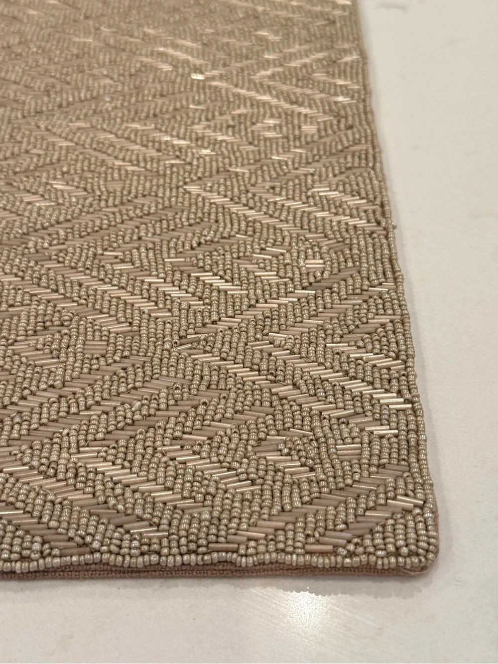 Two hand beaded, Chevron Pattern pillow covers 19”x13”in Neutral Beige